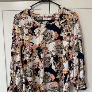Chico's Navy and Cream Floral Top